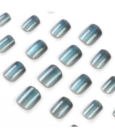Short Holographic Blue False Nails - 24PC Press On Nails with Glue Stickers | Elegant Touch for Women - Perfect for Party or Daily Wear (JP1314) - Buy Online on SooperMarket.com