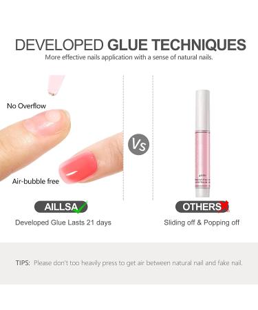 AILLSA Press On Nails - Short Glue On Fake Nails Set | 15 Sizes 37-Piece with Glue Grapefruit - Buy Online on SooperMarket.com