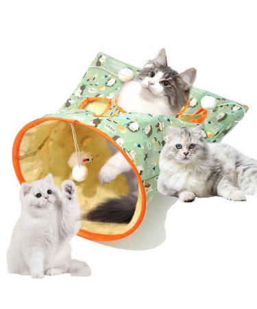 IXYHKB Cat Play Tunnel Cat Tunnels for Indoor Cats Cat Tunnel Bag Collapsible Cat Tunnel Bed Self Interactive Cat Toys Pet Play Tunnel with Plush Ball for Cat Dog Rabbit Hamster Green
