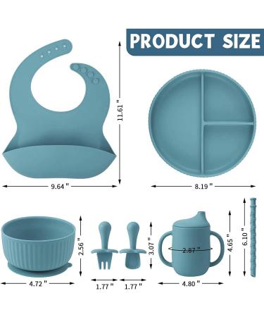 Baby Feeding Set: Silicone Bib, Suction Bowl, Spoon, Fork - Grey | Toddler Utensils for Baby Led Weaning (6 Months+) - Buy Online on SooperMarket.com