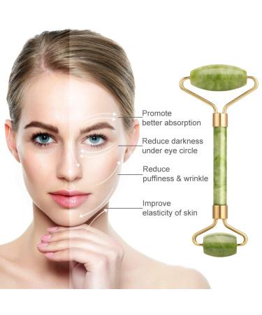 EMOCCI Jade Roller and Gua Sha Set - Facial Beauty Tools Kit for Anti-Aging and Muscle Relaxation - 100% Real Jade - Gift Box Included (Green) - Buy Online on SooperMarket.com