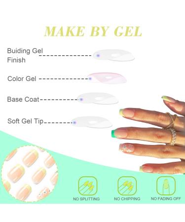 French Tip Press On Nails Short with White Flower Design | Yellow Green French False Nails | Spring Acrylic Stick On Nails for Women - Buy Online on SooperMarket.com