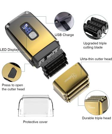 Hatteker Triple Blades Foil Shaver for Men - Close Bald Head Shaving - Waterproof Electric Razor for a Smooth Finish - Cordless and Wet/Dry Use - Gold - Buy Online on SooperMarket.com