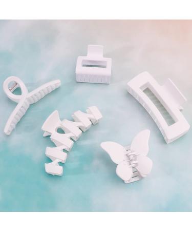 YISSION 5PCS White Hair Clips for Women Hair Claw Clips for Thin Thick Hair Butterfly Square Hair Clip White Hair Accessories for Women Girls