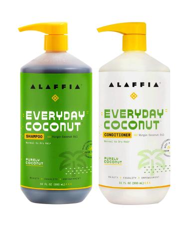 Alaffia EveryDay Coconut Shampoo and Conditioner - Normal to Dry Hair Cleansing with Ginger and Coconut Oil Fair Trade 32 Fl Oz