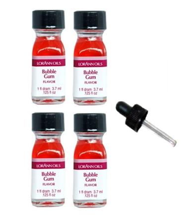 LorAnn Bubble Gum SS Flavor, 1 dram bottle (.0125 fl oz - 3.7ml - 1 teaspoon) - 4 pack with Dropper
