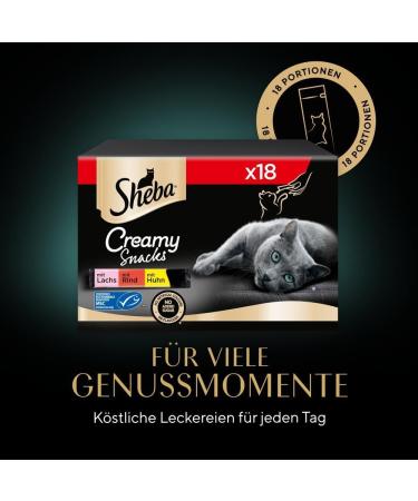 Sheba Cat Snacks Creamy Sticks - 18x12g Chicken Salmon & Beef | MSC Certified Lickable Treats for Cats - Buy Online on SooperMarket.com