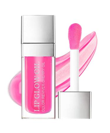 AOOWU Plumping Lip Oil Tinted Moisturizing Lip Oil Long Lasting Nourishing Lip Hydrating Lip Gloss Tint Lipstick for Women Glitter Shine Liquid Lipstick Lip Glaze Makeup Cosmetic 007 - Raspberry red