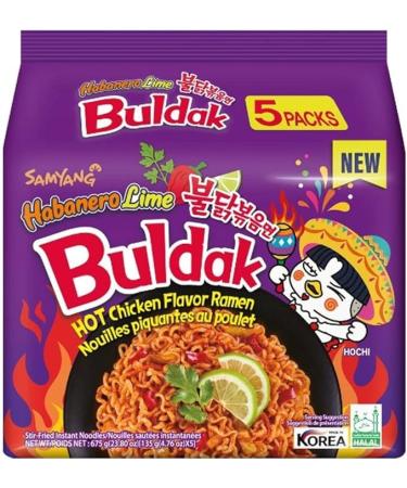Samyang Habanero Lime Noodles 135g (Pack of 5) - Hot Chicken Flavor Spicy Ramen Buldak Multipack Snacks Instant Korean Food