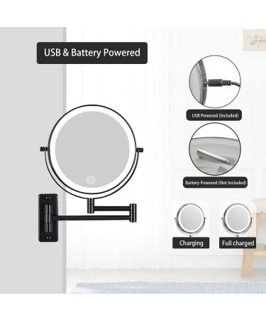 10X LED Wall Mounted Lighted Makeup Mirror with 3 Color Lights & Touch Screen Dimming - Double Sided Magnifying Mirror for Bathroom Vanity (Black) - Buy Online on SooperMarket.com
