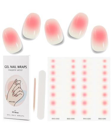 Kalolary 32PCS Cured Gel Nail Polish Strips Adhesive Full Wrap Gel Nail Art Sticker Waterproof Gel Nail Wrap Stickers with Nail File and Stick(UV/LED Lamp Required) (Pink Transparent)