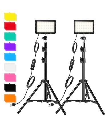Photography Video Lighting Kit, LED Studio Streaming Lights W/70 Beads & Color Filter for Camera Photo Desktop Video Recording Filming Computer Conference Game Stream YouTube TikTok Portrait Shooting Black