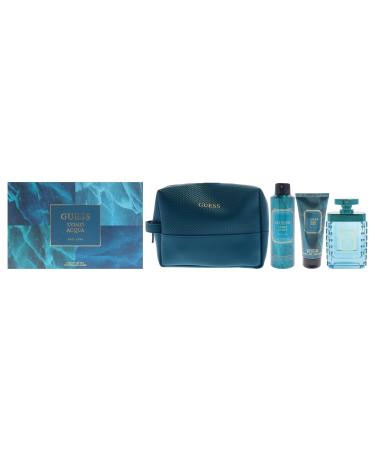 Guess Uomo Acqua for Men - 4 Pc Gift Set 3.4oz EDT Spray 6oz Deodorizing Body Spray 3.4oz Shower Gel Pouch