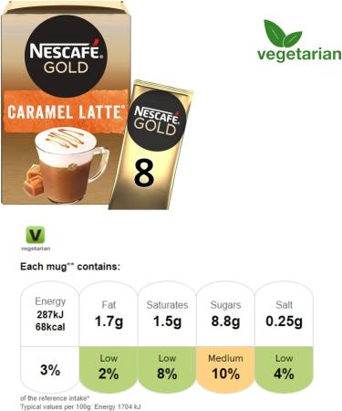 Nescafe Gold Instant Coffee Sachets Contains 48 Caramel Latte Sachets Bundled With 48 x Temas Store Coffee Stirrers & 1 x Reusable Coffee Cup| Coffee Gift Set | Coffee Sachets Individually Wrapped - Buy Online on SooperMarket.com