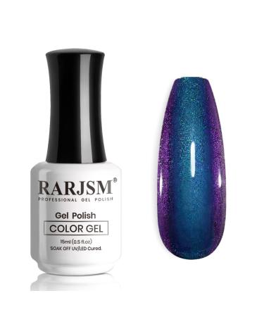 RARJSM Chameleon Gel Nail Polish Dark Blue to Purple Multichrome Color Changing Holographic Glitter Gel Polish Curing Requires Sparkle Shimmer Nail Gel Varnish Soak Off DIY at Home Salon 15ml