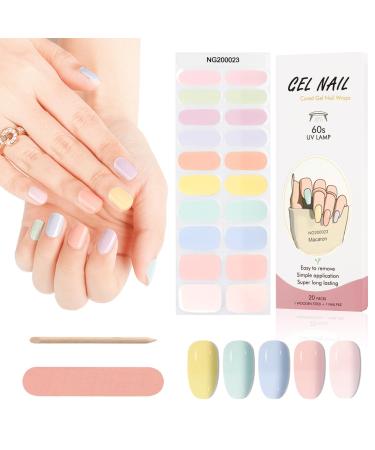 Kalolary 20PCS Nail Adhesive Wrap Nail Gel Polish Strips Full Wraps Nail Polish Stickers Cured Gel Nail Strips Self-Adhesive Gel Nail Wrap Stickers Decals(UV/LED Lamp Required) (Rainbow)