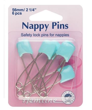 Hemline H413.B | Blue Plastic Push-In Head Nappy Pins | 56mm | 6 Pieces