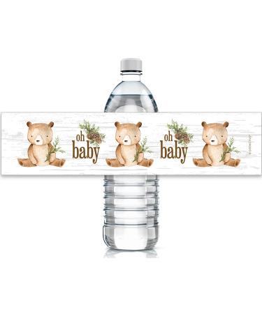 Woodland Bear Baby Shower Water Bottle Labels - Brown Bear Waterproof Wrappers - 24 Stickers