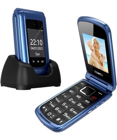 CHAKEYAKE 2G Unlocked Flip Phone for Elderly with SOS Button, Large Buttons, and Charging Cradle - Blue - Buy Online on SooperMarket.com