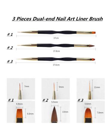 FULINJOY 3 Pcs Dual End Nail Drawing Pen Set - Nail Art Brush for Acrylic, Round & Flat Painting, Liner Tools - Buy Online on SooperMarket.com