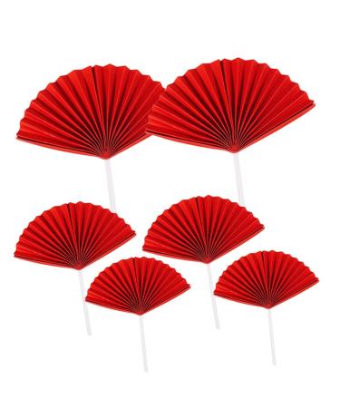 15 Pieces Paper Fan-Shaped Cupcake Topper Party Cake Top Decoration Cake Picks Baking Decoration for Bridal Shower Wedding New Year Party (Red)