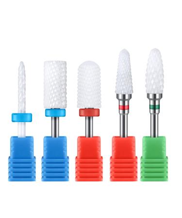 MELODYSUSIE Nail Drill Bits Set Ceramic Safety Professional 3/32 Inches to Polish Acrylic Gel Nails Remove Cuticle Tools for Electric Nail Files Drill Machine 5pcs Ceramic 5pcs