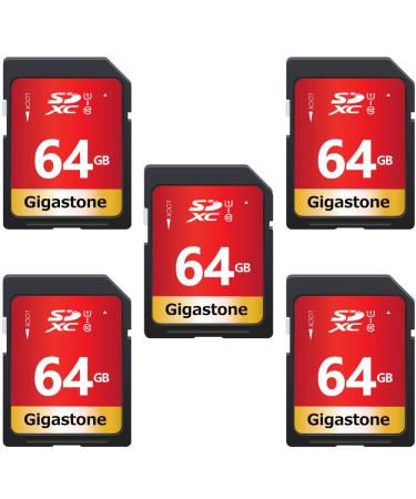 Gigastone 64GB 5-Pack SD Card UHS-I U1 Class 10 SDXC Memory Card High Speed Full HD Video Canon Nikon Sony Pentax Kodak Olympus Panasonic Digital Camera, with 5 Mini Cases SD 64GB U1 5-Pack