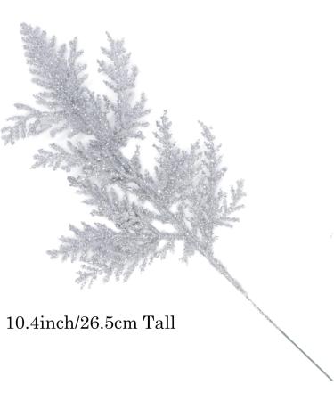20Pcs Silver Christmas Tree Picks - Glitter Pine Branches for Holiday Crafts & Decor - Buy Online on SooperMarket.com