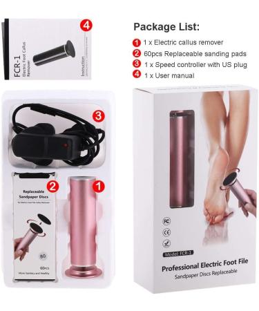 Adjustable Speed Electric Foot Callus Remover with 60 Replacement Sandpaper Discs | Powerful Pedicure Electronic Foot File for Dead Dry Hard Skin Calluses | Pink - Buy Online on SooperMarket.com