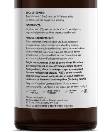 Dr Corbyn St. John's Wort Tincture Drops with Vitamin C - 50ml | Alcohol-Free Liquid Extract for High Absorption - Buy Online on SooperMarket.com