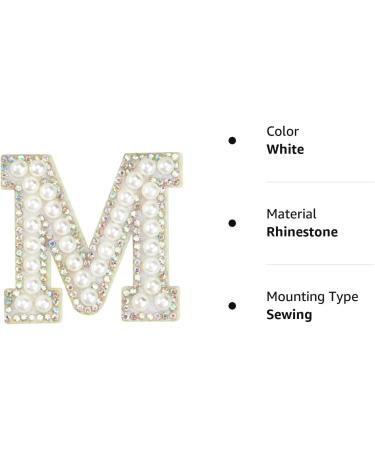 Sparkly Rhinestone & Pearl Iron-On Patch - M White | DIY Alphabet Applique for Clothing - Buy Online on SooperMarket.com