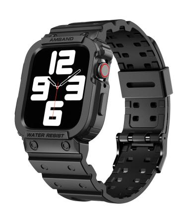 amBand Compatible for Apple Watch Band 45mm 44mm 42mm with Bumper Case Rugged Men Bands for Apple Watch SE and iWatch Series 7 6 5 4 3 2 1 Sport Military Protective Cases Drop-Proof Matte Black Black 42mm/44mm/45mm