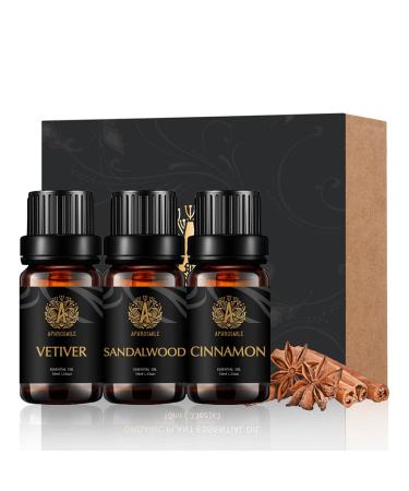 Therapeutic-Grade Aromatherapy Essential Oils Set Sandalwood Cinnamon Vetiver Essential Oils Set 100% Pure Aromatherapy Essential Oils Kit for Diffuser Massage Humidifier 3x10ml