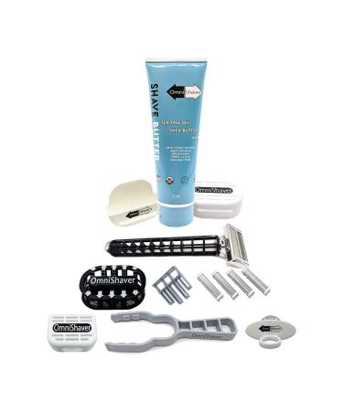 Deluxe Omnishaver Kit - Black - The Fastest Way to Shave Head Legs Arms Body | an Alternative to Disposable Shaving Razors Self Cleans & Strops During Use with Shave Butter & Replacement Cartridge
