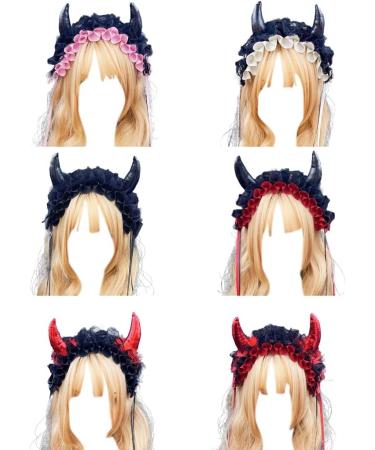 JSGHGDF Creative Spooky Devil Horn Shape Hairband Women Pleated Lace Makeup Skincare Headband for Halloween Photography Hairband Black - Buy Online on SooperMarket.com