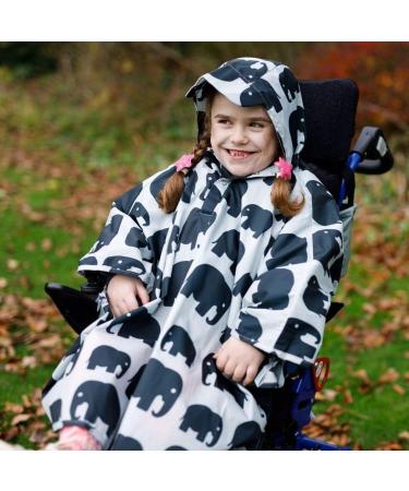 BundleBean Kids Wheelchair Poncho - Waterproof Rain Poncho for Ages 4-11 Years - Universal Fit with Peaked Hood - Grey Elephant - Buy Online on SooperMarket.com