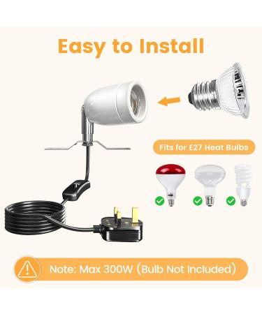 Bonlux 200W Ceramic Reptile Heat Lamp Holder with ON/Off Switch - E27 Base Rotatable Light Holder for Turtle Snake Lizard - No Heat Bulb Included - Buy Online on SooperMarket.com