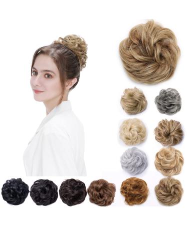 Fake Hair Bun Scrunchy Scrunchie Messy Bun Chignons Wavy Donut Updo Synthetic Hair Extensions 35g Golden Brown & Blond 35 g Golden Brown & Blond
