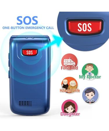 CHAKEYAKE 2G Unlocked Flip Phone for Elderly with SOS Button, Large Buttons, and Charging Cradle - Blue - Buy Online on SooperMarket.com