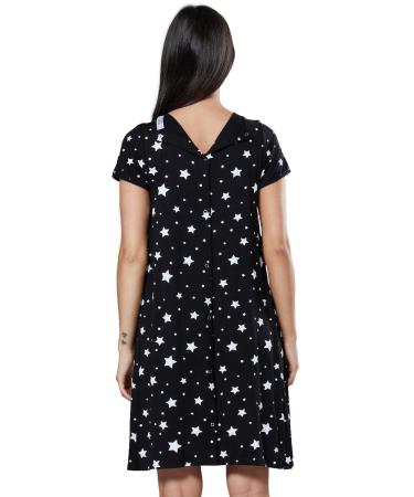 HAPPY MAMA. Women's Labor Delivery Hospital Gown Breastfeeding Maternity. 434p 14 Black With Stars