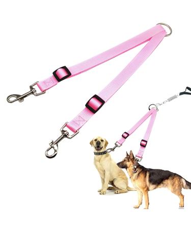 Dog leasic Splinter Splagers Shut -off leash tract stop hiking line double line for 2 dogs collar small medium and large jogging running training training leash accessories (pink)