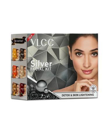 VLCC Natural Silver Facial Kit - Single Use | Salon Like Facial at Home in Just 6-Steps | Includes Cleanser Scrub Cream Face Pack & Oil Free Gels | 2.12 Oz/60g