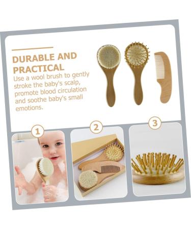 Organic Bamboo Baby Hairbrush Set for Natural Hair Care - Wooden Comb and Soft Wool Bristles for Infant Scalp and Toddler Bathing Essentials - Buy Online on SooperMarket.com