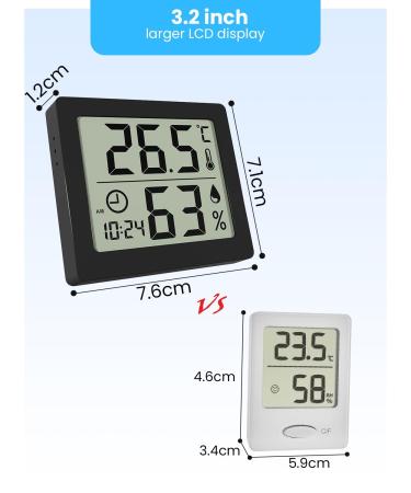 Pitasha Digital Thermo-Hygrometer - 3.2 Inch LCD Desktop Thermometer & Hygrometer with Temperature Humidity Display & Clock (Black) for Accurate Room Monitoring - Buy Online on SooperMarket.com