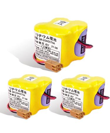 (3-Pack) 6V BR-2/3AGCT4A /A98L-0031-0025 4400mAh Replacement Battery Non-Rechargeable for FANUC CNC System with Brown Plug