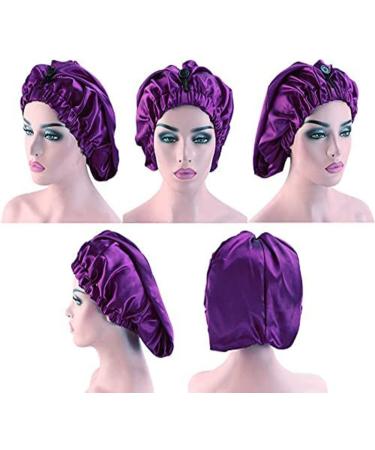 Shop Ladaypoa Long Satin Hair Hood for Girls | 2-Piece Silky Sleeping Hat Set - Extra Large Black & Purple Satin Sleeping Cap - Buy Online on SooperMarket.com