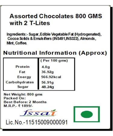 Jaiccha Ghasitaram Diwali Gifts Chocolate - Assorted Chocolates 800 GMS with 2 T-Lites - Buy Online on SooperMarket.com
