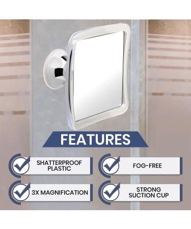 Fogless 3X Magnifying Shower Mirror with Suction Cup, Shatterproof Surface and 360 Swivel - 6.3 x 6.3 - Buy Online on SooperMarket.com