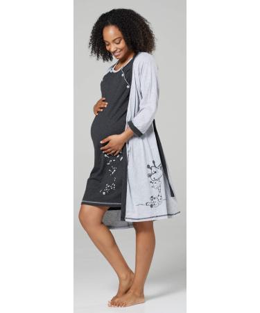 Happy Mama Maternity Nursing Nightdress Robe Set Giraffe Print 1165 - Grey & Graphite (Size 12-14) - Buy Online on SooperMarket.com