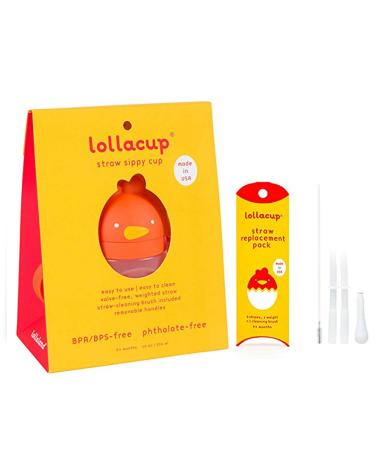Lollaland Weighted Straw Sippy Cup for Baby: MADE IN THE USA - Transition Kids Infant & Toddler Sippy Cup (6 months - 9 months) | Shark Tank Products | Lollacup (Orange) w/ Straw Replacement Pack